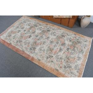3.6x6.7 ft Vintage Area Rug, <b>Brown</b> White Turkish Floral <b>Wool</b> Rug - Product Image 3