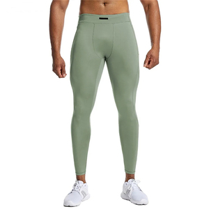 New Design Men's Compression Pants Mid Waist Solid Pattern Yoga Workout Tight <b>Leggings</b> Back <b>Pocket</b> Spandex/Polyester Material - Product Image 2