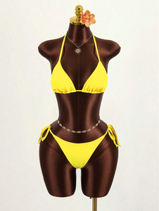 Ensemble <span class=keywords><strong>de</strong></span> bikini brésilien sexy pour femmes, couleur unie, soutien-gorge push-up avec string à lacets, ensemble 3 pièces - Product Image 5