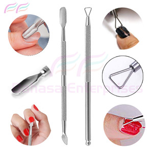 Empujador de cutículas, empujador de uñas de piel muerta de doble extremo, herramienta limpiadora de suciedad de uñas, herramienta removedora de esmalte de Gel, acero inoxidable por Bahasa Pro - Product Image 3