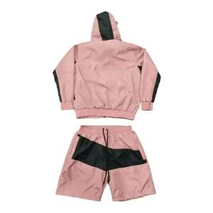 100% Polyester Nylon Hommes Conception Personnalisée Haute Qualité Deux Pièces À Capuche Fermeture Éclair Coupe-Vent Ensembles Courts - Product Image 2