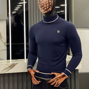 Suéter informal de otoño para hombre para cuello Polo manga larga cremallera calor cálido Cachemira Mohair estampado Jacquard Logo botón raya letra. - Product Image 1