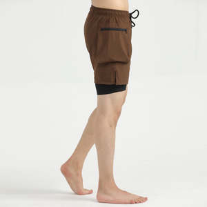 Men's Solid <b>Brown</b> Quick Dry Drawstring Shorts With Pockets Casual Sport Wear - Product Image 6