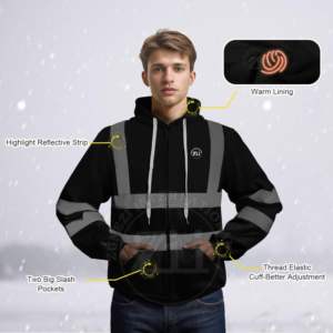 100% poliéster personalizado Hi Vis Hoodie reflectante seguridad trabajo Zip Up chaquetas reflectante seguridad alta visibilidad Hoodie EN ISO 20471 - Product Image 2