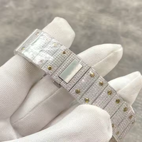 Montre à quartz pour homme en acier inoxydable avec cadran en verre et diamants Moissanite VVS de qualité supérieure, éclat brillant, luxe raffiné, style antique