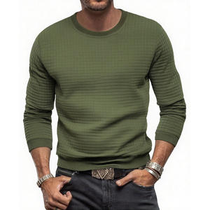 Camiseta de Manga Larga Casual Ajustada para Hombre de Invierno, Patrón de Gofres, Cuello Redondo, Ropa Deportiva Sólida, Camisetas Polo - Product Image 6