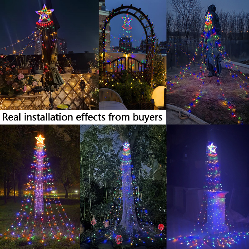 Szyoumy 350 LED Solar Star String Lights - IP65 Waterproof Christmas Tree Lights with Remote Control