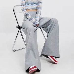 Pantalon de jogging pour femme taille mi-haute, coupe large évasée, respirant, en coton/polyester, avec logo brodé, style décontracté - Product Image 5