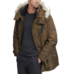 Chaqueta Parka personalizada para hombre, Parka de color marrón con capucha de piel sintética y bolsillos delanteros, el más vendido de verano, precio al por mayor - Product Image 1