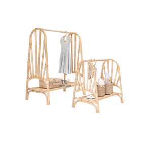 Support de cintre de vêtements de poupée en rotin avec cintres meubles de poupée haut de gamme support de vêtements de poupée arc-en-ciel fournisseur du Vietnam - Product Image 2