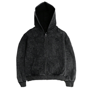 Sudadera con Capucha Unisex Vintage Lavada y Desgastada con Cierre, Felpa Gruesa 100% Algodón Ecológico, Chaqueta con Capucha para Invierno - Product Image 1