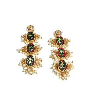 Women's <b>White</b> Polki Kundan Drop Earrings Gold-Plated Fashion Jewelry - Product Image 2