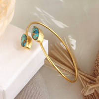 Bracelet réglable en cuivre bleu naturel turquoise plaqué or 18 carats bijoux en laiton faits à la main pour femmes bracelet jonc à double pierre
