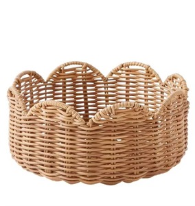 Bol en rotin à bord de style incurvé stockage tissé à la main pour fruits collations noix cuisine organisateur de jouets à lessive de table d'Inde - Product Image 1