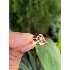 Bague en or 14 carats avec tourmaline rose et diamants, pierres précieuses naturelles, bijoux fins, bague de luxe faite à la main, fournisseur en gros - Product Image 5