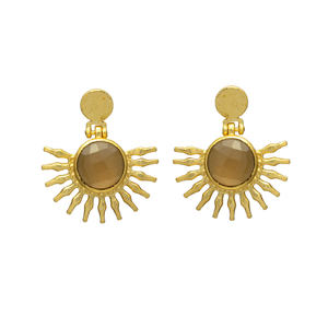 ต่างหูรูปรังสีดวงอาทิตย์พร้อมพลอยคาลซิโดนีสีน้ำตาล - Product Image 1