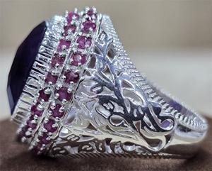 Argent Sterling 925 Excellente Qualité Designer Fait Main Dernière Bague À La Mode Forme Ovale Saphir Et Forme Ronde Pierre Rubis - Product Image 3