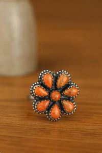 Anillo de plata de ley 925 con forma de ostra naranja, anillo chapado en oro amarillo y oro rosa, anillo hecho a mano para mujer - Product Image 2