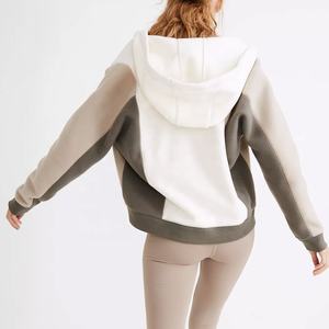 100% algodón streetwear patchwork cremallera Sudadera con capucha logotipo personalizado bordado logotipo impreso sudaderas con capucha transpirable crop top mujeres suéteres - Product Image 4