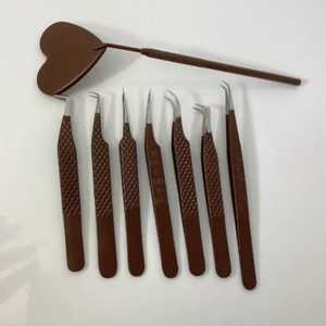 Pinces à extensions de cils personnalisées avec logo, revêtement brun, légères, en acier inoxydable, pointe dentelée, outil de précision durable - Product Image 1