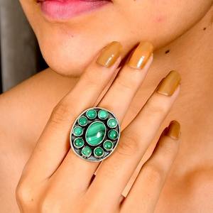 Bague tendance en argent sterling 925 massif, sertie d'un cabochon de pierre précieuse turquoise, design artisanal - Product Image 2