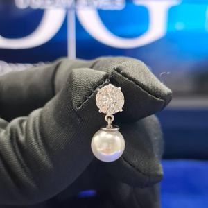 Boucles d'oreilles de mariée 2 en 1 en perles, bijoux de mariage multiformes, or blanc, perle de moissanite, diamant plaqué or, certifié IGI, fête - Product Image 3