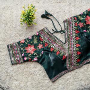 Festival porter blouse travail de broderie lourde col en V retouche avec séquence partout chemisier manches indien mariée Partywear Saree - Product Image 3