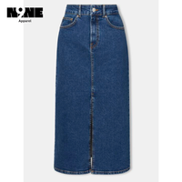 Falda vaquera informal de cintura alta de talla grande longitud Midi con decoración de botones Y2K estilo Sexy precio bajo al por mayor para chicas de moda