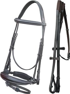 Bride de dressage Mono Crown Bandeau à sourcils surélevé Muserolle anatomique, Flash détachable et rênes Web - Product Image 6