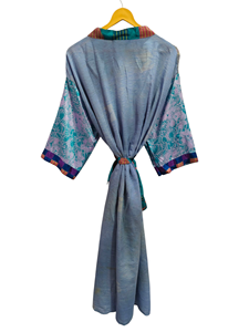 Túnica India Floral Seda Sari Kimono Vintage Sari Robe Suave Playa Fiesta Vestido Indio Hecho A Mano Seda Kimono - Product Image 3
