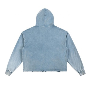 Sweat à capuche en coton 100% 350 g/m² le plus vendu, coupe déchirée et vieillie, avec logo personnalisé imprimé, effet délavé soleil pour hommes - Product Image 2
