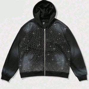 <b>Women's</b> Winter Hooded Knitted Lined 100% Cotton Rhinestone Casual Pullover Hoodies High Quality Shiny Front Logo Quick Dry - Product Image 1