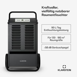 Déshumidificateur commercial 90L par jour, sécheur d'air portable à compresseur avec drainage continu pour les pièces de 140 à 180 m2, anthracite - Product Image 2