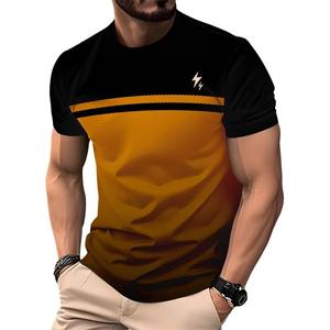 เสื้อยืดลายทางคุณภาพสูงสำหรับผู้ชาย ใส่สบายๆ ในฤดูร้อน เสื้อยืดพิมพ์ลาย สตรีทแวร์ทรงหลวม คอกลม - Product Image 1