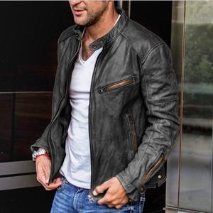 Veste de moto en cuir PU personnalisée à col montant pour homme - Product Image 4