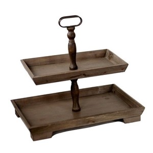 Bandeja de soporte-Soporte de exhibición de madera de mango cuadrado de dos niveles para galletas Soporte de pastel de decoración del hogar de alta calidad - Product Image 1