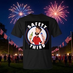 Camiseta Safety Third con diseño de fuegos artificiales del 4 de julio, camiseta con gráfico patriótico - Product Image 3