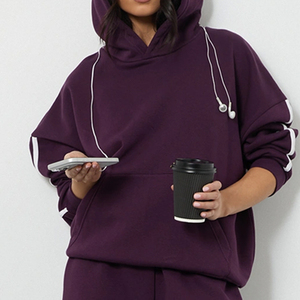 Ensemble de survêtement pour femme à prix avantageux, couleur unie, avec bande latérale, pantalon large à jambe droite / Prix de gros avec logo personnalisé, décontracté - Product Image 2