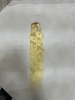 Extensiones de Cabello Humano Virgen Remy Indio Premium Rubio, Ondulado Liso Sedoso, Doble Trama a Máquina, Alta Calidad, Decolorado