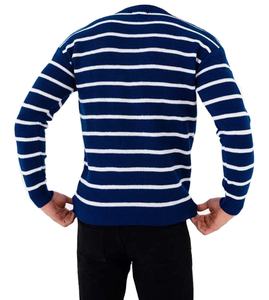 Suéter de Punto Personalizado de Fábrica para Hombre, Estilo Vintage Informal de Invierno, Cuello Redondo, Mangas a Rayas, 100% Algodón - Product Image 2