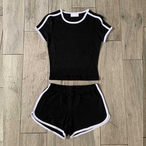 Ensembles décontractés d'été 2 pièces personnalisés de haute qualité pour femmes Logo brodé à manches courtes solide au genou grande taille à la mode - Product Image 3