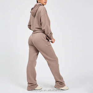 Conjuntos de chándal personalizados para mujer, pantalones de chándal de algodón de rizo francés de peso pesado con bengalas y rectos - Product Image 2