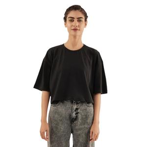 Top corto, camisas de gran tamaño para mujer, ropa de calle, Top corto de manga corta para mujer, camiseta de verano de mezcla de algodón estampado con logotipo personalizado - Product Image 5