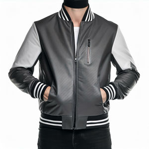 Veste universitaire noire de luxe personnalisée pour hommes Veste Letterman à manches en cuir - Product Image 1