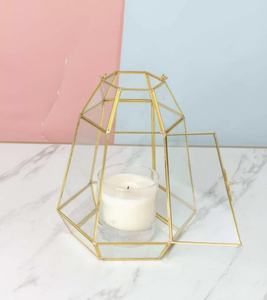 Portavelas de Cristal con Borde de Latón Geométrico, Decoración Moderna Hecha a Mano para el Hogar y el Jardín, Multiusos, para Velas de Navidad - Product Image 1