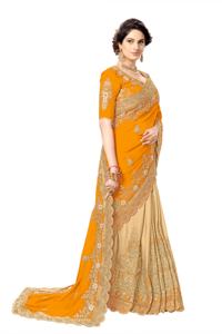 ชุดส่าหรีปักลายสำหรับผู้หญิงจาก Trendmalls พร้อมผ้าคลุมไหล่แบบไม่เย็บติด (K810-สีส้ม) เหมาะสำหรับงานแต่งงานแบบสบายๆ ทุกฤดูกาล ราคาขายส่ง - Product Image 2