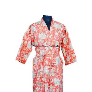 Kimono Kantha al por Mayor, Bata de Algodón para Mujer, Chaqueta Kantha Acolchada, Kimono con Cinturón de Algodón, Kimono Largo de Baño con Estampado Floral para Mujer - Product Image 3