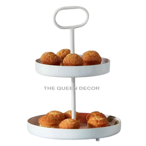 Aluminum Metal Round Shape Enamel Printed 2 Tier Decorative Cake Stand Luxury Party Wedding Decoration <b>Resin</b> Epoxy Mold - Product Image 2