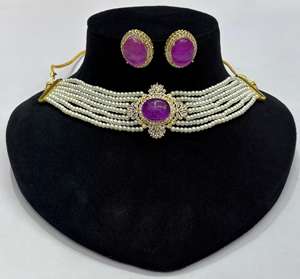 Collier traditionnel en laiton de pierre de perle unique pour la tenue de fête ethnique pour les fiançailles de mariage et l'anniversaire - Product Image 5