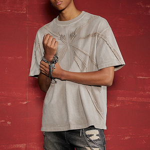 Vente en gros 100 coton délavé à l'acide t-shirt surdimensionné 250Gsm t-shirt lourd pour hommes t-shirt vintage blanc personnalisé - Product Image 3
